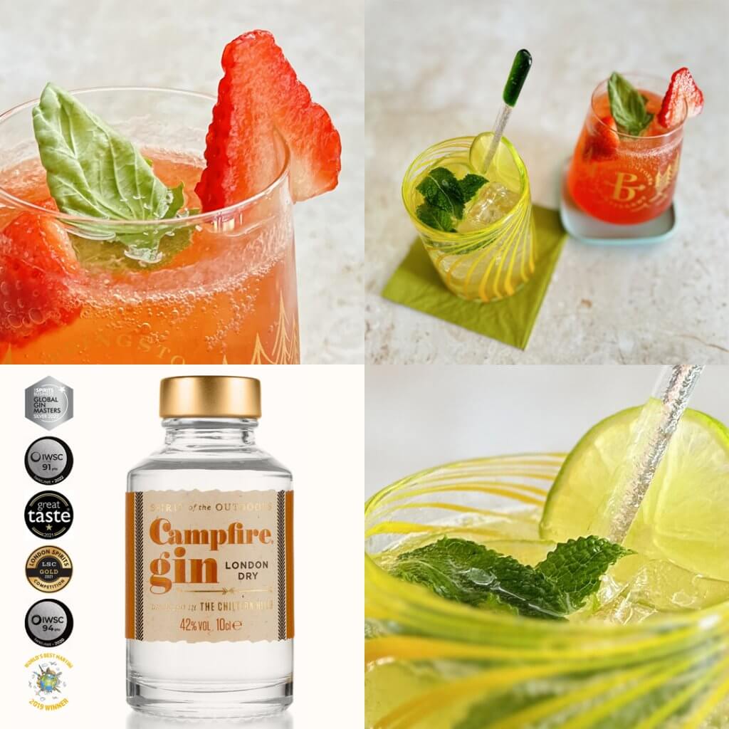 Campfire London Dry Gin miniatures and cocktails
