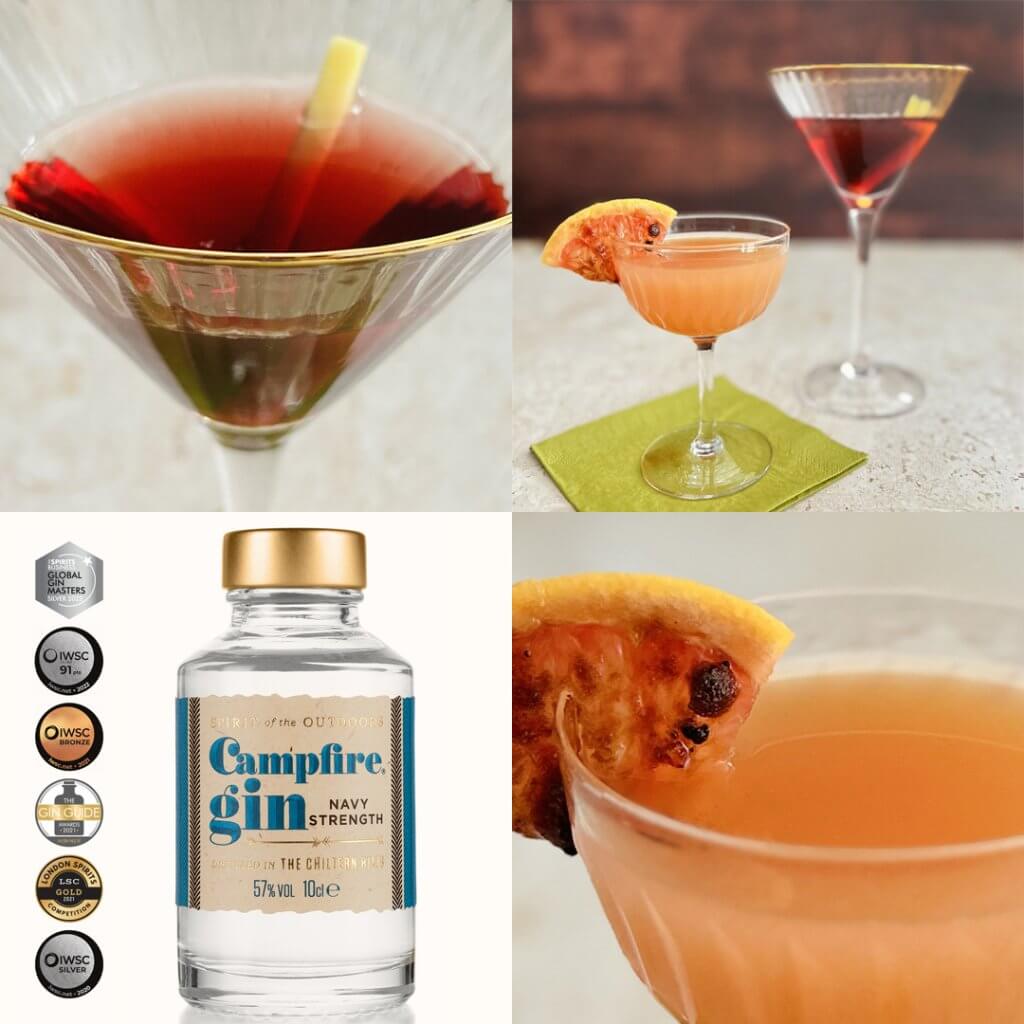 Campfire Navy Strength Gin miniatures and cocktails