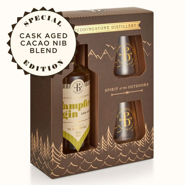Campfire Cask Aged Cacao Gin 70cl Gift Set with gin glasses